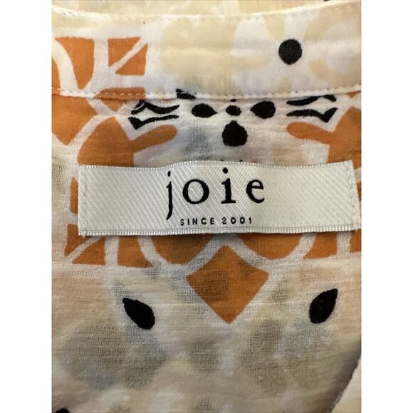 Joie Womens Fano Button Front Balloon Sleeve Top S Small Orange Floral Cotton - Picture 7 of 8